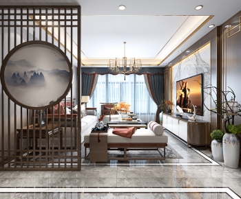 New Chinese Style A Living Room-ID:886281017