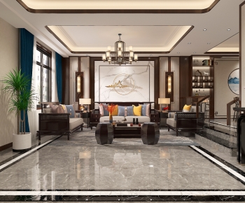New Chinese Style A Living Room-ID:956074956
