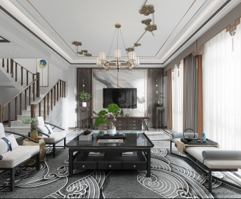 New Chinese Style A Living Room-ID:672269115