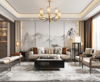 New Chinese Style A Living Room-ID:669539938
