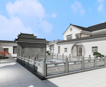 新中式徽派建筑庭院 院墙围墙-ID:521009926