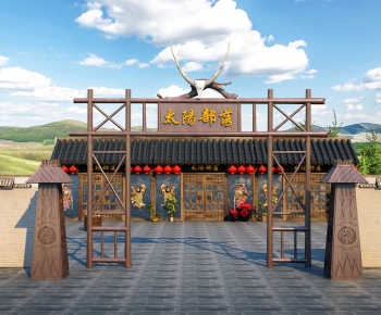 中式农家乐， 院墙围墙-ID:227340943