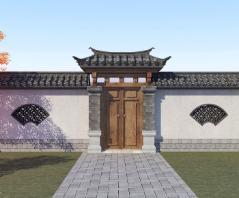 中式大门，门头，围墙院墙-ID:119109233