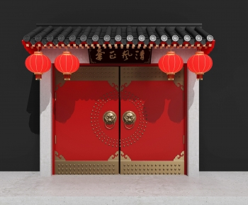 中式古建门头，红漆，寺庙大门-ID:896723997
