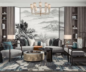 New Chinese Style A Living Room-ID:959855081