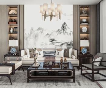 New Chinese Style A Living Room-ID:493325008