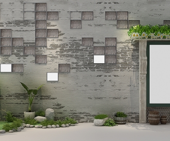 中式景观造型植物造景砖墙 造景-ID:983910642