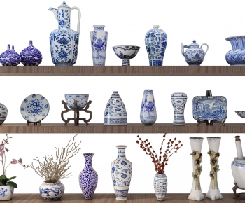 中式青花瓷瓶子罐子盘子摆件花瓶画轴 摆件-ID:484626052