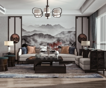 New Chinese Style A Living Room-ID:396456963