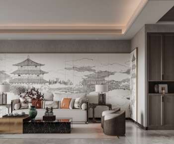 New Chinese Style A Living Room-ID:663566113