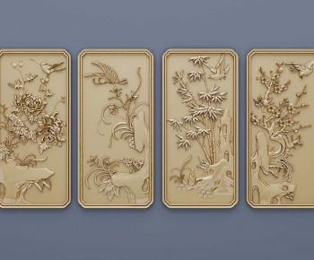 中式雕花，梅兰竹菊，花鸟植物图案-ID:506867891