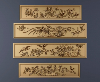中式古典花鸟,竹,蝴蝶雕花-ID:319127082