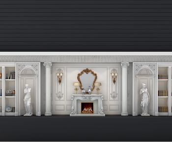 欧式壁炉背景装饰柜人物雕塑组合-ID:671052932