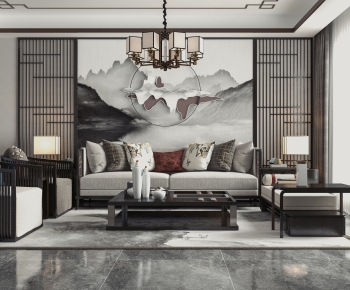 New Chinese Style A Living Room-ID:332875011