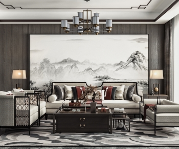 New Chinese Style A Living Room-ID:491940982