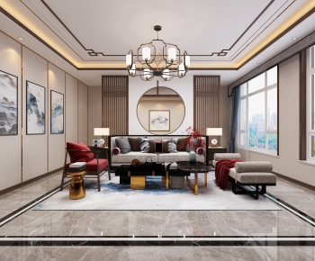 New Chinese Style A Living Room-ID:742060903