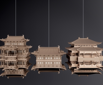 新中式古建筑雕塑、悬挂摆件-ID:707767019