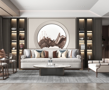 New Chinese Style A Living Room-ID:616440854