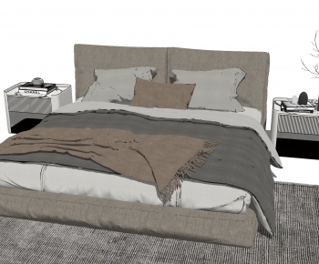 现代床具+床头柜-ID:283257012