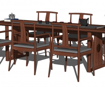中式书桌椅组合 茶桌椅 餐桌椅 休闲桌椅 茶具茶杯 毛笔架-ID:709378969