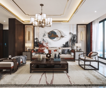 New Chinese Style A Living Room-ID:708374029