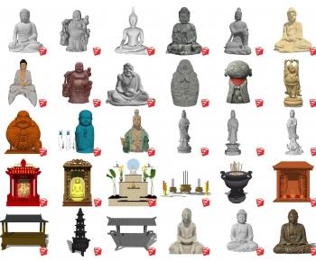 中式佛像 观音菩萨雕塑摆件组合-ID:710210813
