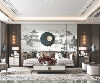 New Chinese Style A Living Room-ID:958978895