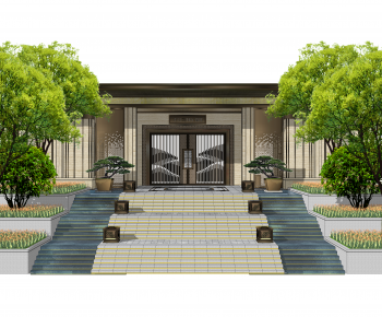 New Chinese Style Facade Element-ID:472420933