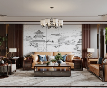 New Chinese Style A Living Room-ID:509650957