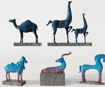 新中式蓝色陶瓷马鹿骆驼雕塑摆件-ID:368793019