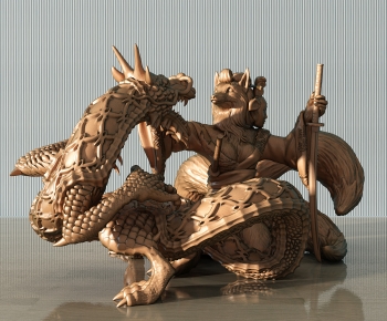 新中式日式狼与龙神兽雕塑摆件-ID:621109068