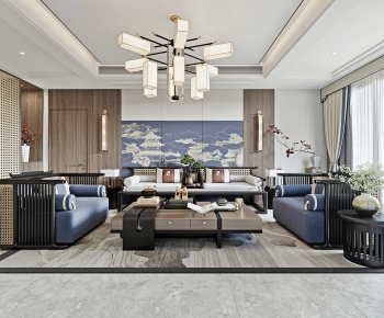 New Chinese Style A Living Room-ID:999084003