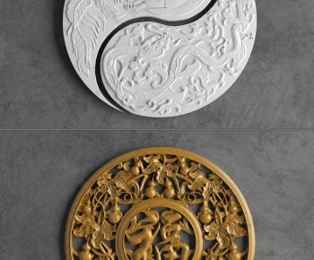 中式圆形福字木雕浮雕-ID:157671063