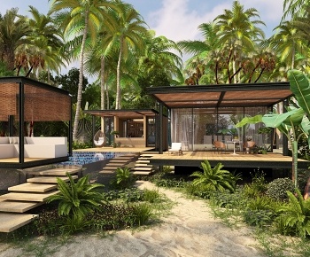 现代山庄度假建筑外观丛林树林3D模型
