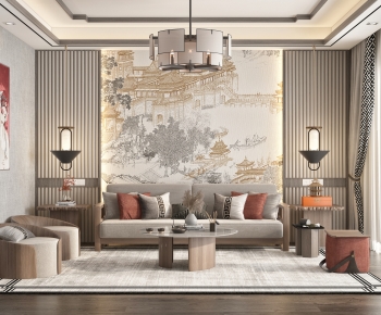 New Chinese Style A Living Room-ID:742125998