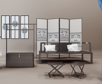 新中式实木家具沙发茶几座椅衣架立体画屏风组合-ID:710809958