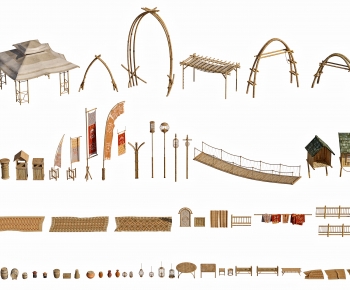 北欧古代坛子,木桶,桌凳,旗帜,木桥,席子 ,农具-ID:163558017