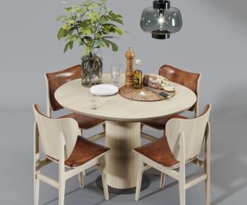 北欧圆形原木餐桌椅-ID:434123998
