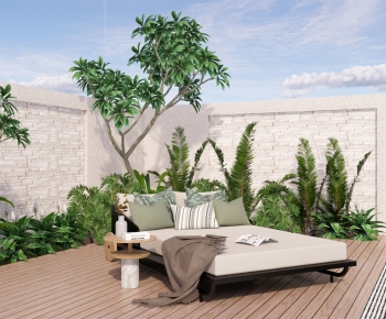 现代庭院沙发床 户外休闲沙发 庭院花园景观 植物灌木花草-ID:368736035