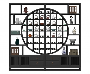 新中式博古架 多宝阁 置物架 装饰架 古董摆件 瓷器花瓶 茶壶-ID:159344918