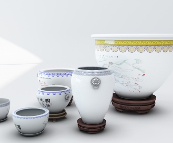新中式陶罐陶瓷鱼缸-ID:628988038