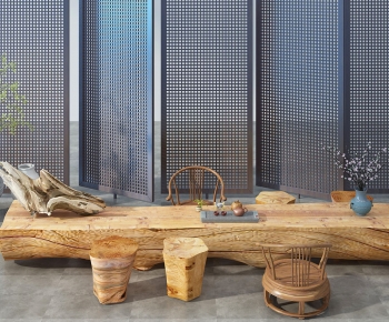 新中式根雕木头木墩树桩陶罐茶海茶桌椅-ID:608220155