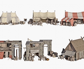 北欧中世纪建筑房屋住宅，瓦房，农具生活用品-ID:656867989