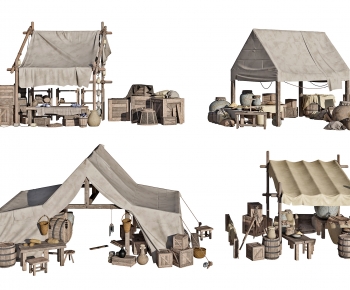 北欧中世纪集市摊位，帐篷，农具生活用品-ID:393841034