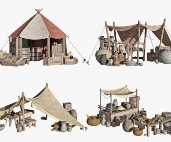 北欧中世纪集市摊位，帐篷，农具生活用品-ID:449187995