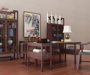 Chinese Style Computer Desk And Chair-ID:595640904