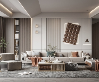 Modern Wabi-sabi Style A Living Room-ID:129467012