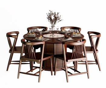新中式实木圆形餐桌椅组合-ID:850099095