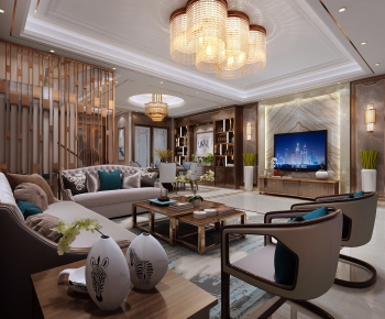 New Chinese Style A Living Room-ID:637311949