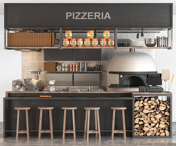 现代披萨店吧台操作台3D模型